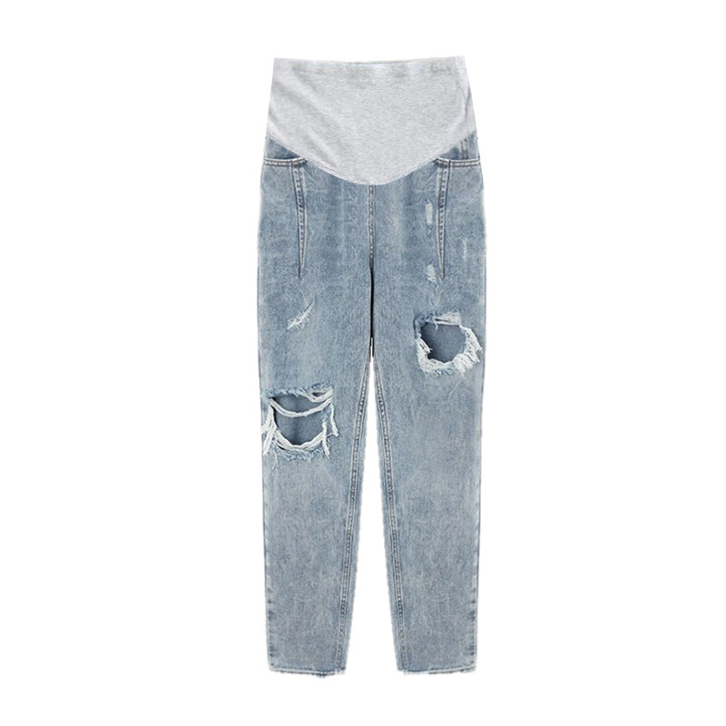 九分宽松直筒破洞外穿潮妈孕妇裤子 蕴卉孕妇打底裤