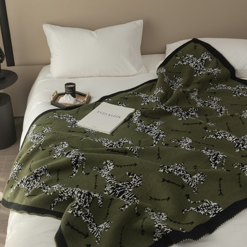 UncleBomb复古春秋空调盖毯中古绿色斑马针织休闲沙发装饰毯轻奢