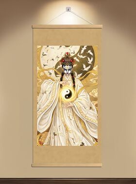中式白鹤童子招财镇宅保平安供奉玄关客厅卧室卷轴装饰挂墙挂画