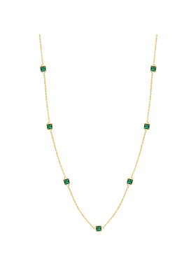 敢酷祖母绿银链方形锆石项链轻奢