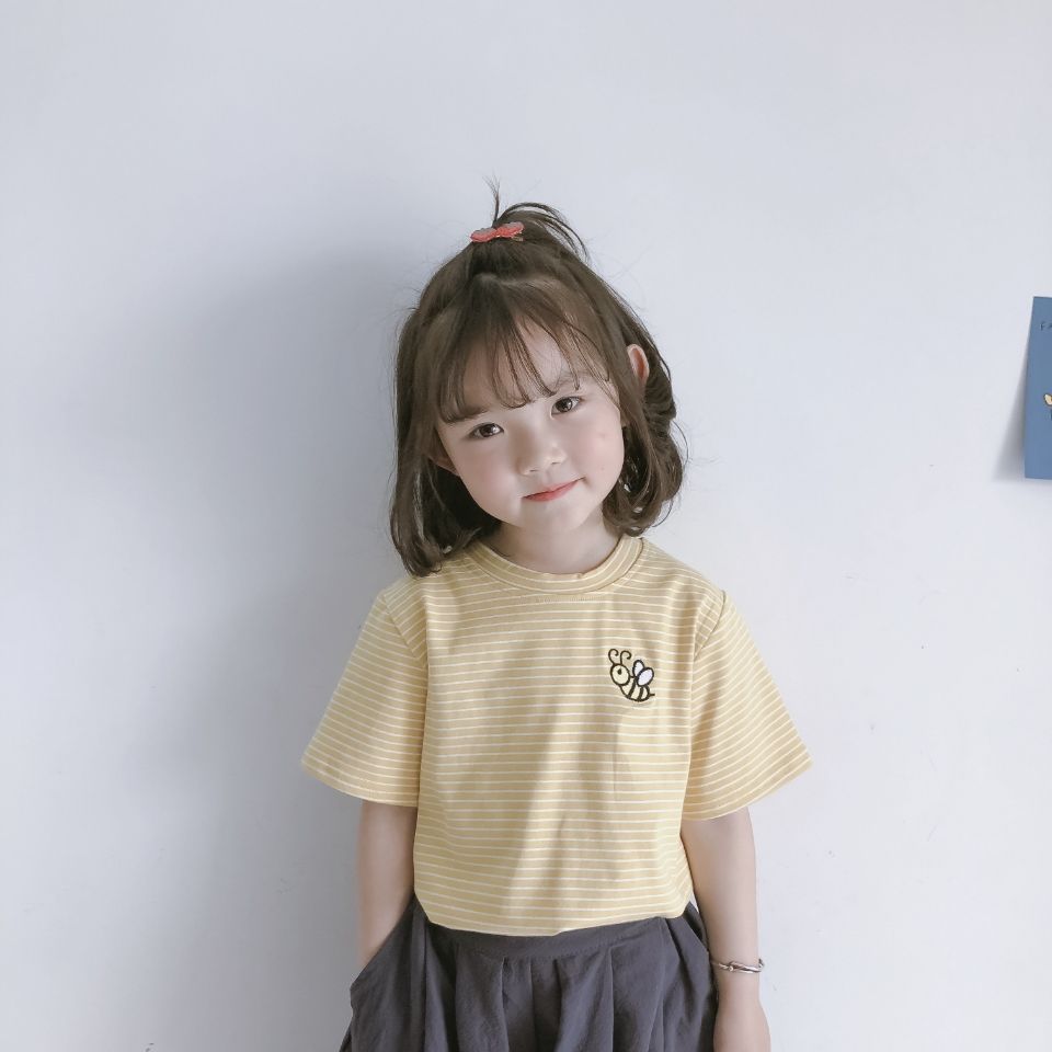 2024韩版夏亲子装宝宝个性可爱小蜜蜂翅膀短袖T恤上衣+韩版裤子潮 - 图1
