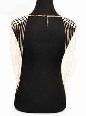 欧美时尚配饰项链 潮范个性夸张重金属质感流苏双肩链身体链