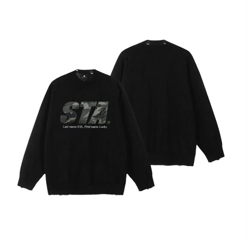 STA官方店秋冬季复古毛衣男士圆领宽松保暖打底衫重磅情侣毛线衣