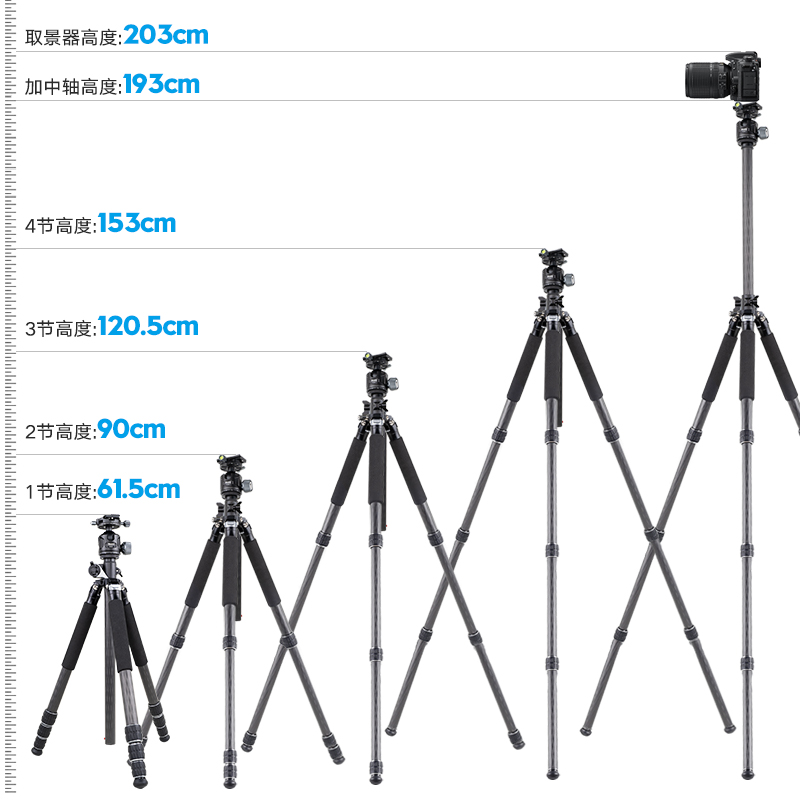 喜乐途双机位中轴横置碳纤维三脚架全景云台微单单反相机旅行摄影视频桌面拍摄摇臂横拍可调通用垂直俯拍支架-图3