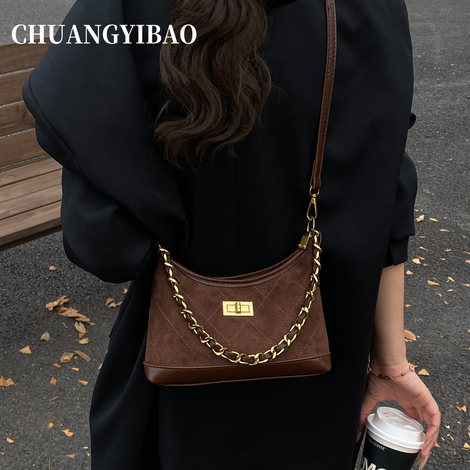 咖色超火链条腋下包包女2025新款潮秋冬轻奢小众高级感百搭斜挎包,淘宝优惠券,粉丝福利购,淘宝优惠卷