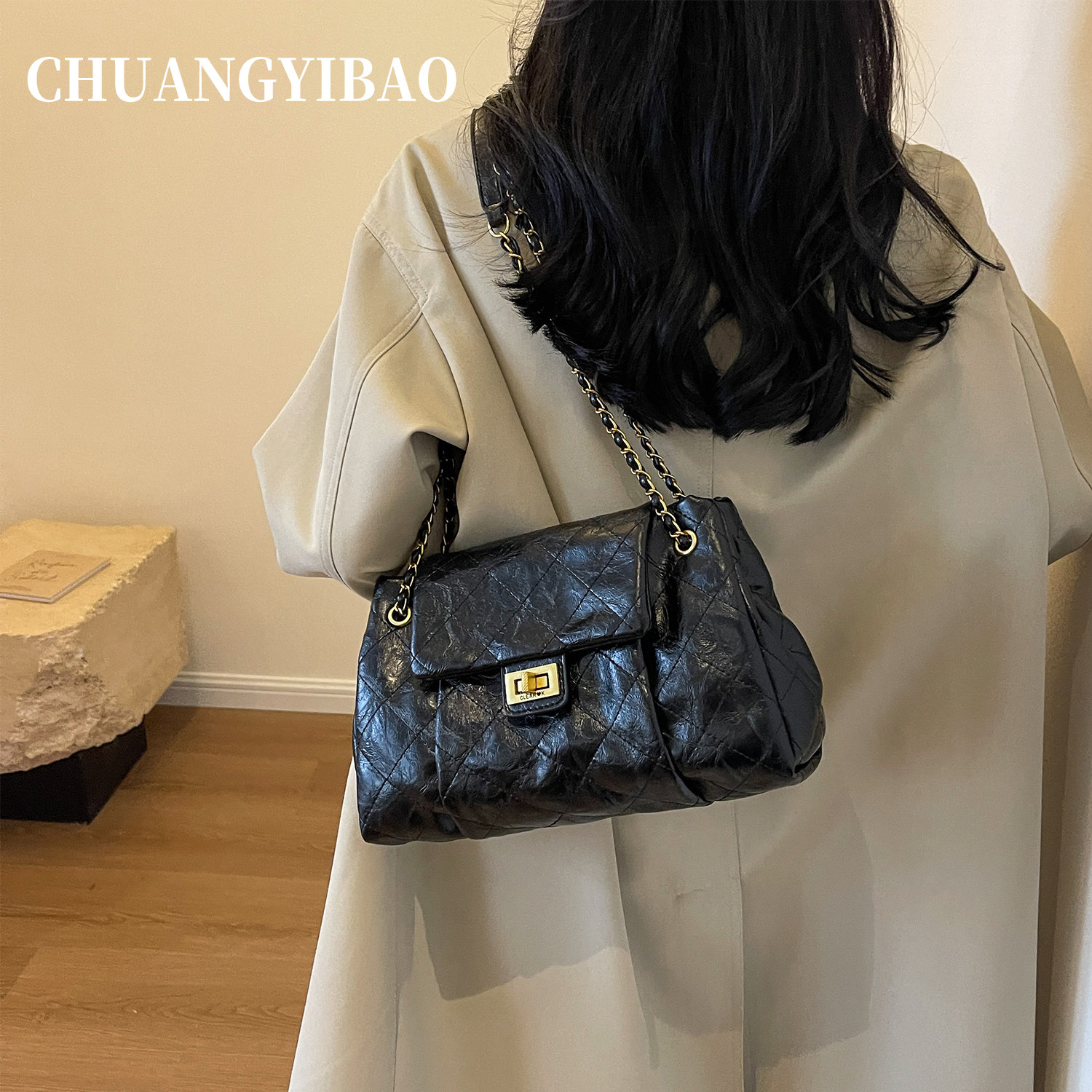 黑色小香风腋下托特包包女式2026新款高级感大容量通勤百搭单肩包,淘宝优惠券,粉丝福利购,淘宝优惠卷