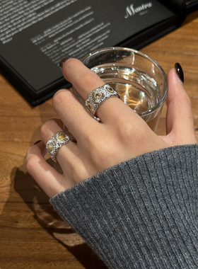 布吉拉提opera歌剧院意大利复古镶钻雏菊栀子花开口戒指纯银镀金