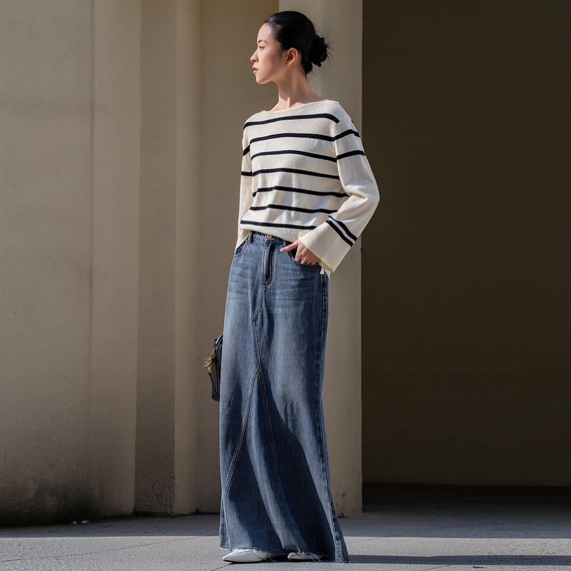 XG/雪歌XL103020A219棉感牛仔裙鱼尾半身裙莱赛尔包臀修身长裙女,淘宝优惠券,粉丝福利购,淘宝优惠卷