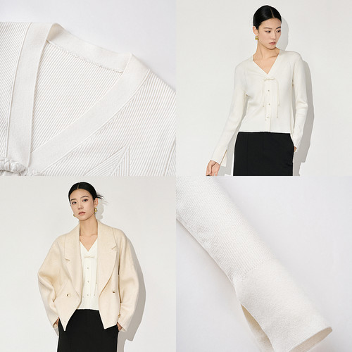 XG雪歌XK411865A891盘扣毛针织衫时尚冬季新款米白色绵羊毛毛衫女 - 图2