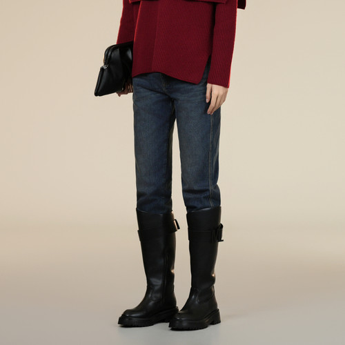 XG/雪歌XK402025A519做旧水洗牛仔裤2025冬季新款微弹直筒长裤女 - 图1