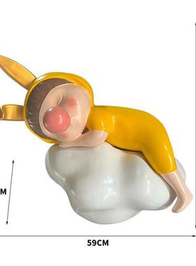 卡通云朵吹泡泡兔耳女孩摆件可爱云朵小孩玻璃钢人物雕塑酒店装饰