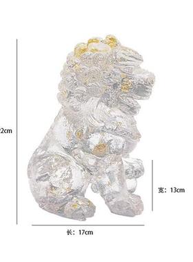 新中式装饰品摆件客厅玄关摆设样板房醒狮透明雕塑工艺品酒店软装