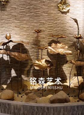 不锈钢荷叶金属荷花雕塑仿真莲花艺术摆件酒店庭院水池水景装饰品