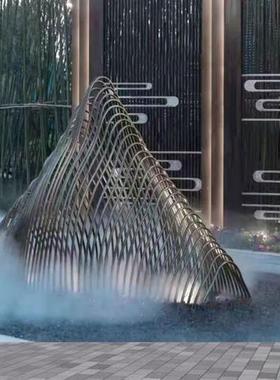 大型不锈钢假山雕塑户外园林售楼部酒店水池景观镂空金属山形摆件