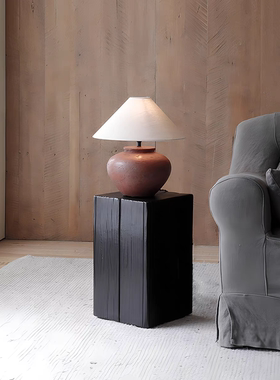 侘寂风碳化实木墩子雕塑摆台复古木桩底座摆件艺术中古原木矮凳