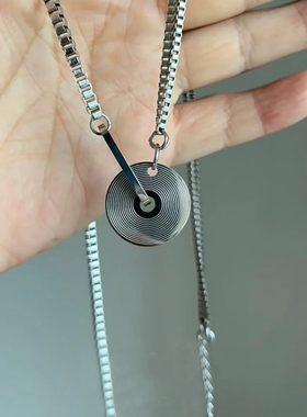 美式轻奢黑胶唱片银色锁骨链男女小众高级感百搭配饰潮ins嘻哈