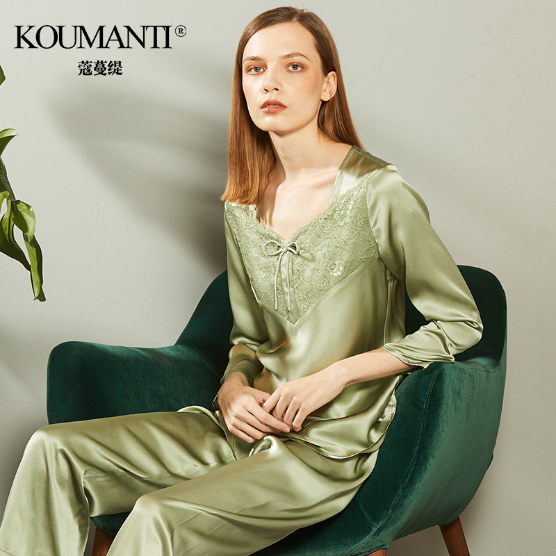 夏季100%桑蚕丝性感套装蕾丝睡衣 蔻蔓缇睡衣/家居服套装