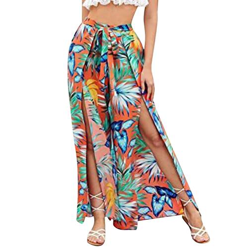 度假系带腰开叉阔腿裤 lace-up waist high slit wide leg pants - 图1