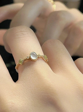 日系玻璃多彩宝石开口戒指女时尚简约可调节指环小红书同款