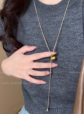 美拉德虎眼流苏项链女秋冬复古高级感时尚卫衣链小众设计毛衣链