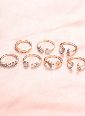 Bohemian diamonds butterfly flower Joint ring set women's