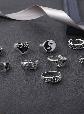 Retro Love Digital Wings Butterfly Chain Serpentine Ring set