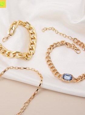 ins three-layer chain blue baguette bracelet women  bangle