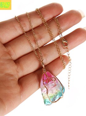 Colored stone winding crystal pendant chain necklace torque