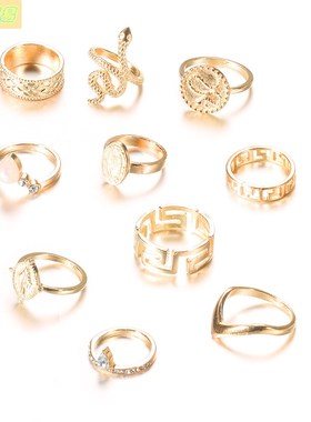 10pcs Carved Buddha Diamond Serpentine Joint ring set new