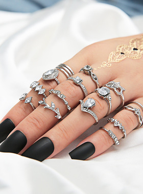 Opening joint diamond heart piece set ring jewelry ring戒指