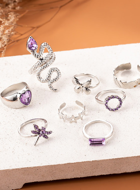 Purple Diamond Butterfly Serpentine Dragonfly ring women's
