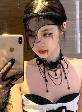 Mengling Hair Hoop Women Halloween Party Lace Mask hairband