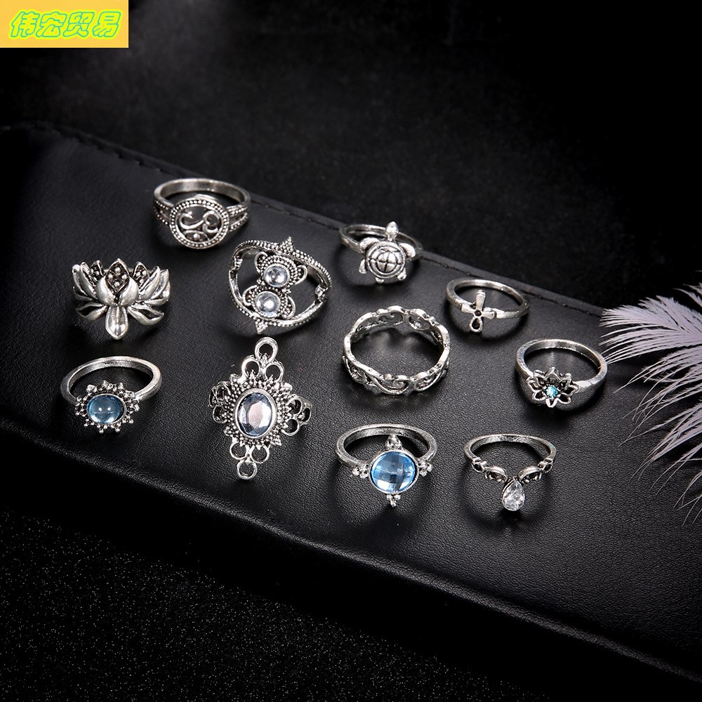 11pcs diamond gemstone Sea turtle cross flower Joint rings - 图1