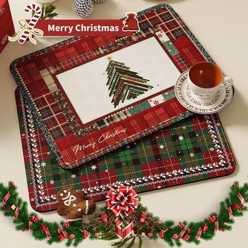 【2件装】氛围感拉满！洋气圣诞树餐垫卡通少女心小雪人地垫D - 图2
