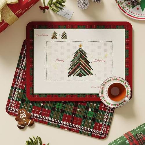 【2件装】氛围感拉满！洋气圣诞树餐垫卡通少女心小雪人地垫D - 图0