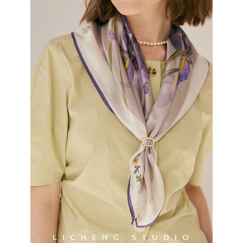 礼诚 紫色鸢尾气质高级桑蚕丝巾女春秋方巾送礼真丝围巾防晒披肩,淘宝优惠券,粉丝福利购,淘宝优惠卷
