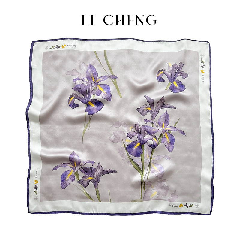 礼诚 紫色鸢尾气质高级桑蚕丝巾女春秋方巾送礼真丝围巾防晒披肩,淘宝优惠券,粉丝福利购,淘宝优惠卷