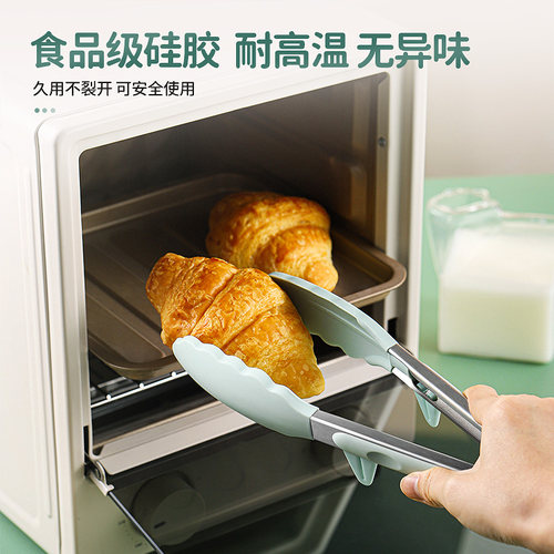 夹子厨房不锈钢耐高温食品夹烤肉烧烤工具煎牛排专用夹硅胶食物夹 - 图1