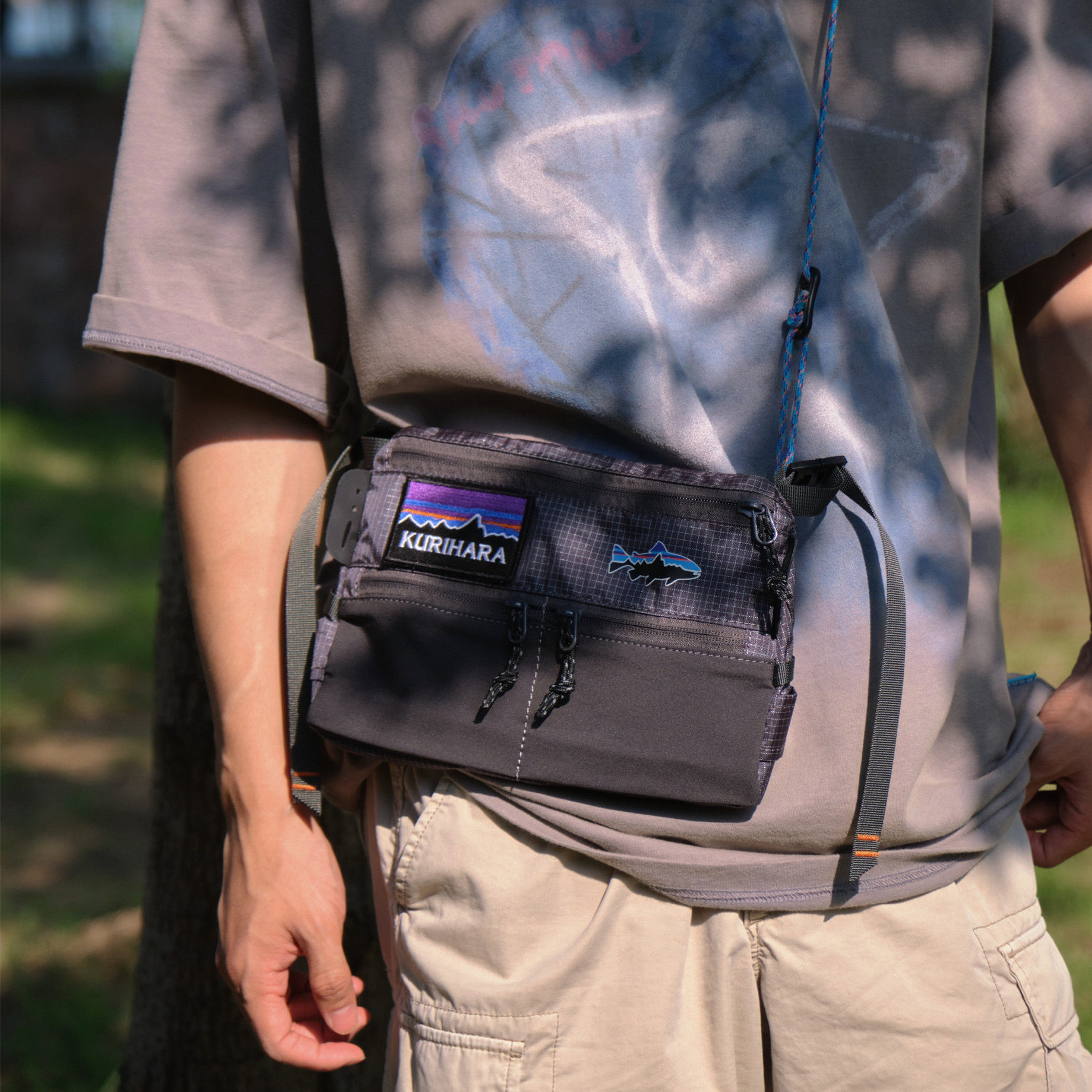 kurihara潮牌格纹飞钓胸包斜挎包 kurihara男士包袋