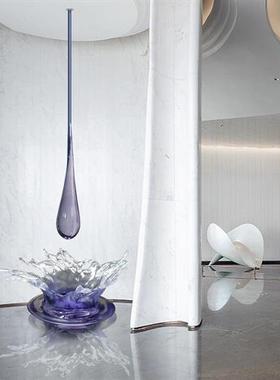 大型透明水滴雕塑吊饰酒店客厅玄关树脂水花摆件装饰工艺术品挂件