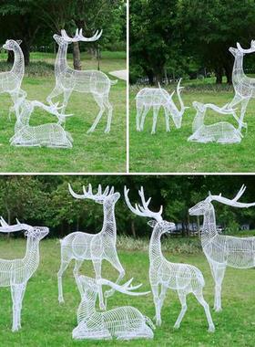 不锈钢镂空梅花鹿雕塑铁艺园林景观动物摆件售楼部草坪广场装饰品
