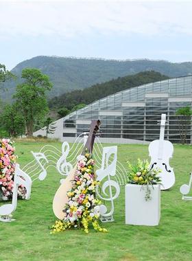 户外不锈钢大提琴雕塑商场公园步行街花架花箱装饰金属字母摆件品