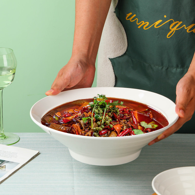 纯白家用简约面碗喇叭斗笠高级拉面陶瓷汤碗大碗日式创意螺丝粉碗