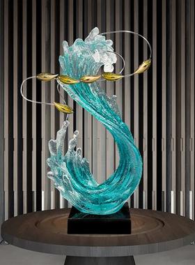 现代家居装饰工艺品透明树脂抽象雕塑样板房玄关客厅创意海浪摆件
