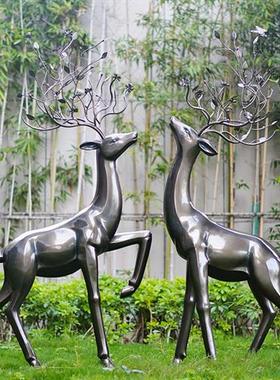仿铜梅花鹿雕塑售楼部玻璃钢抽象园林景观装饰大摆件户外草坪小区