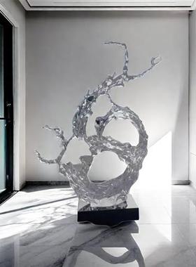 酒店样板房大堂透明树脂浪花雕塑客厅入门创意玄关水晶艺术摆件