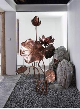 不锈钢荷叶雕塑软装酒店大堂水池铁艺金属荷花落地园林景观摆件