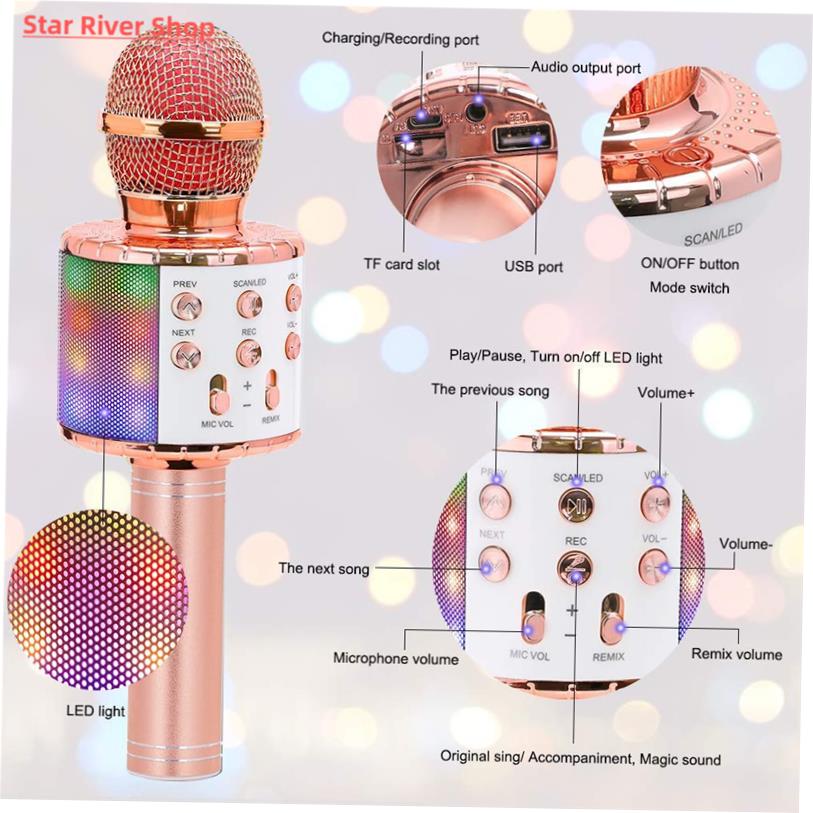 Wireless Karaoke Microphone Bluetooth Handheld Portable Spea - 图0