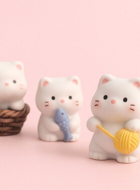 无聊了,摆几只可爱小猫咪爱玩耍治愈电脑桌面日式工位办公桌摆件