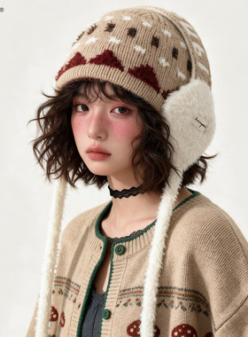 韩系费尔岛加厚护耳针织帽女秋冬